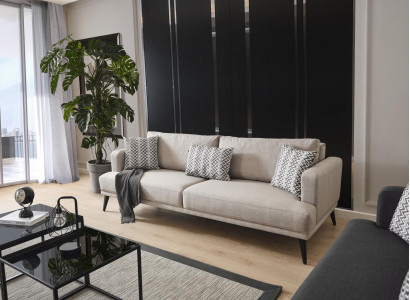 Sofa 3 Seater Three Seater Sofas Fabric Beige Living room Modern Design
